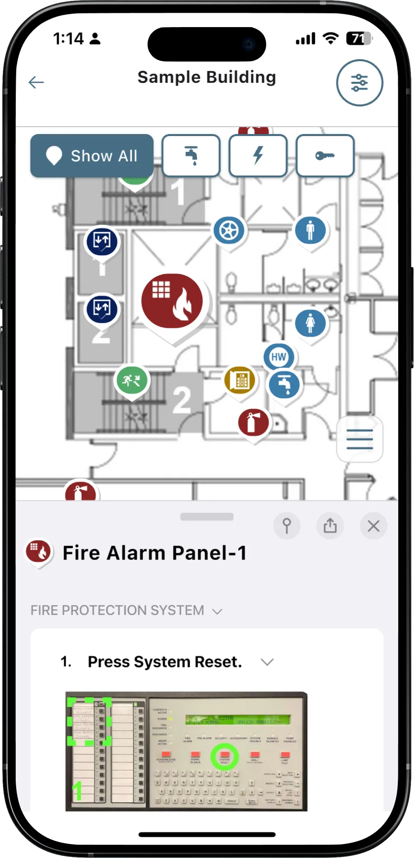 bholt interactive floor plan showing tagged equipment locations for emergency response
